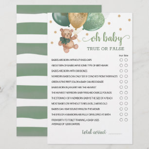 Papier Sage Green Oh Bébé Vrai Ou Faux Jeu Teddy Ours