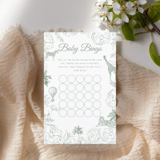 Papier Sage Green Safari Jungle Animals Baby Shower Bingo