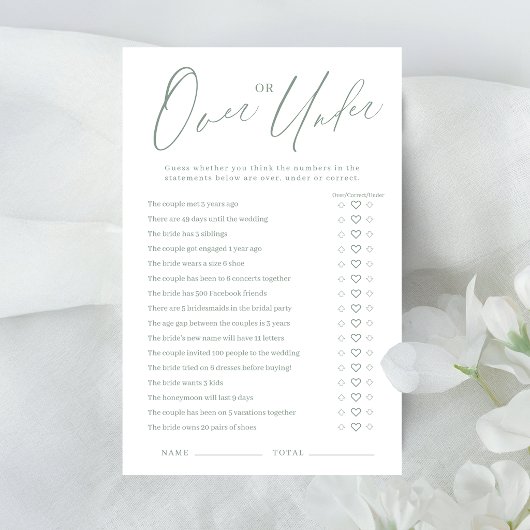Papier Sage green script Over or Under nuptiale