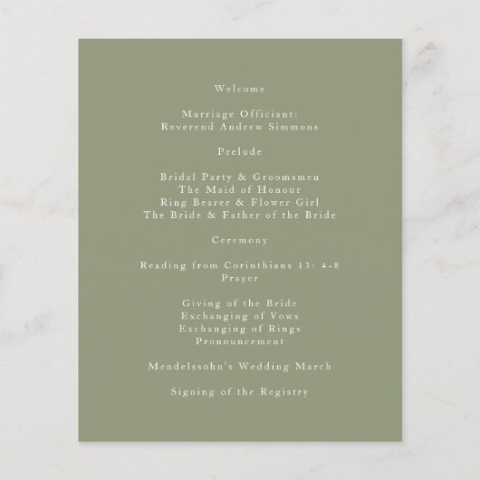 Papier Sage Green White Moderne Calligraphie Mariage (Dos)