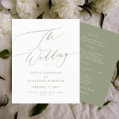 Papier Sage Green White Moderne Calligraphie Mariage