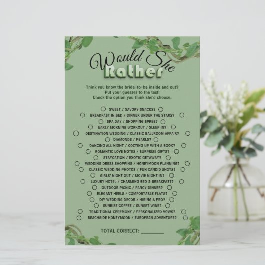 Papier Sage Greenery Bridal Shower Would She Rather Game (Debout devant)