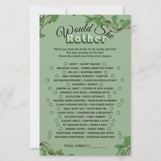 Papier Sage Greenery Bridal Shower Would She Rather Game (Devant)