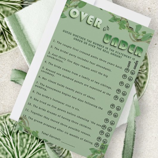 Papier Sage Greenery Over or Under Bridal Shower Fun Game