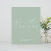 Papier Sage moderne Vert & Blanc Open Bar Mariage Sign (Debout devant)