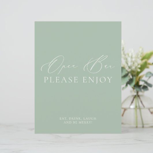 Papier Sage moderne Vert & Blanc Open Bar Mariage Sign (Debout devant)