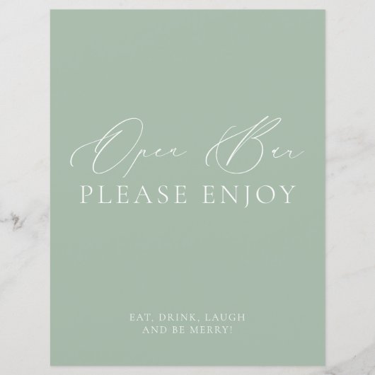 Papier Sage moderne Vert & Blanc Open Bar Mariage Sign (Devant)