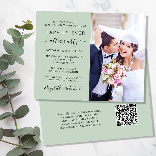 Papier Sage Photo QR Code Mariage Réception Invitation