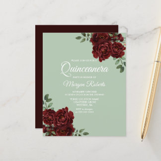 Papier Sage & Red Rose Quinceanera Budget Invitation