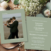 Papier Sage simple Vert BUDGET Mariage Photo Invitation