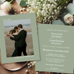 Papier Sage simple Vert BUDGET Mariage Photo Invitation