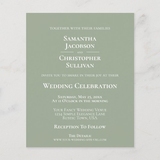 Papier Sage simple Vert BUDGET Mariage Photo Invitation (Dos)
