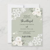 Papier Sage vert blanc roses faire-part de mariage de ver (Devant)
