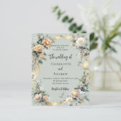 Papier Sage vert fleurons or faire-part de mariage (Debout devant)