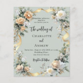 Papier Sage vert fleurons or faire-part de mariage (Devant)