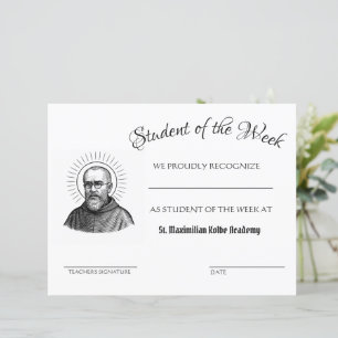 Papier Saint Maximilian Kolbe Étudiant de la semaine