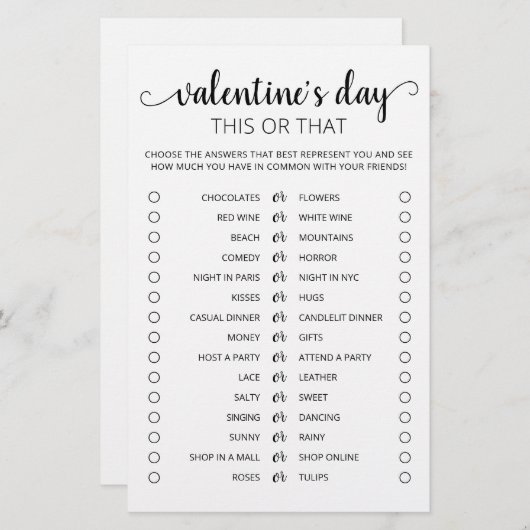 Papier Saint Valentin Ce ou ce jeu Editable jeu (Devant / Derrière)