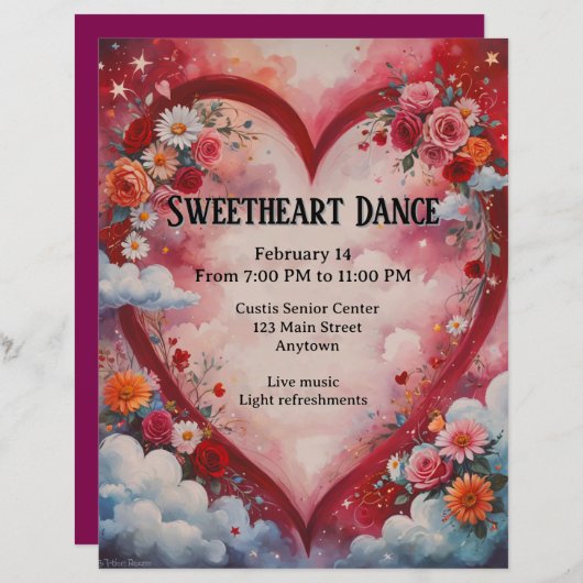 Papier Saint Valentin Coeurs et fleurs dans les nuages Da (Devant / Derrière)