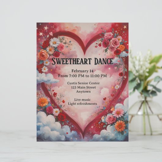 Papier Saint Valentin Coeurs et fleurs dans les nuages Da (Debout devant)