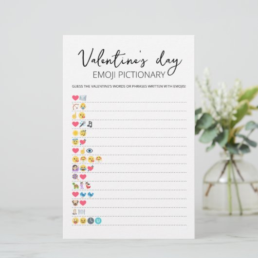 Papier Saint Valentin Emoji Pictionary jeu avec réponses (Debout devant)
