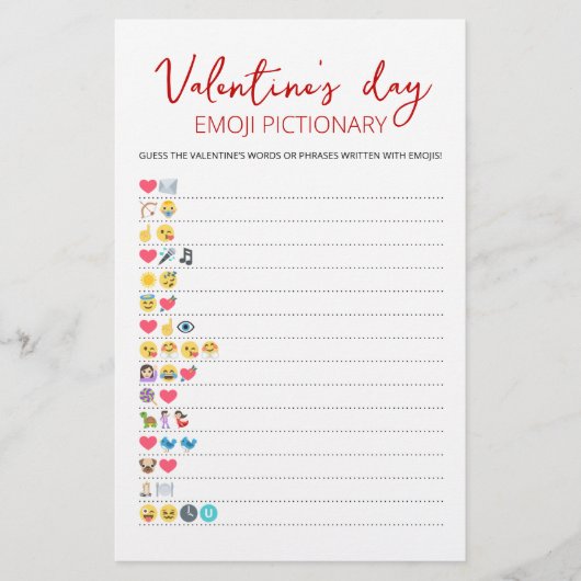 Papier Saint Valentin Emoji Pictionary jeu avec réponses