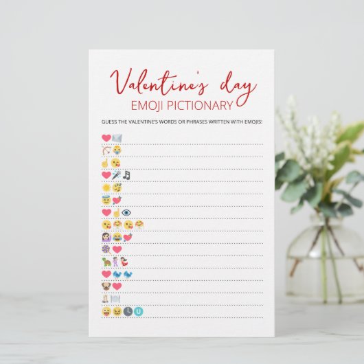 Papier Saint Valentin Emoji Pictionary jeu avec réponses (Debout devant)