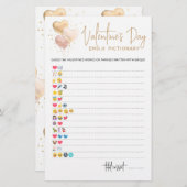 Papier Saint Valentin Emoji Pictionary jeu avec réponses (Devant / Derrière)