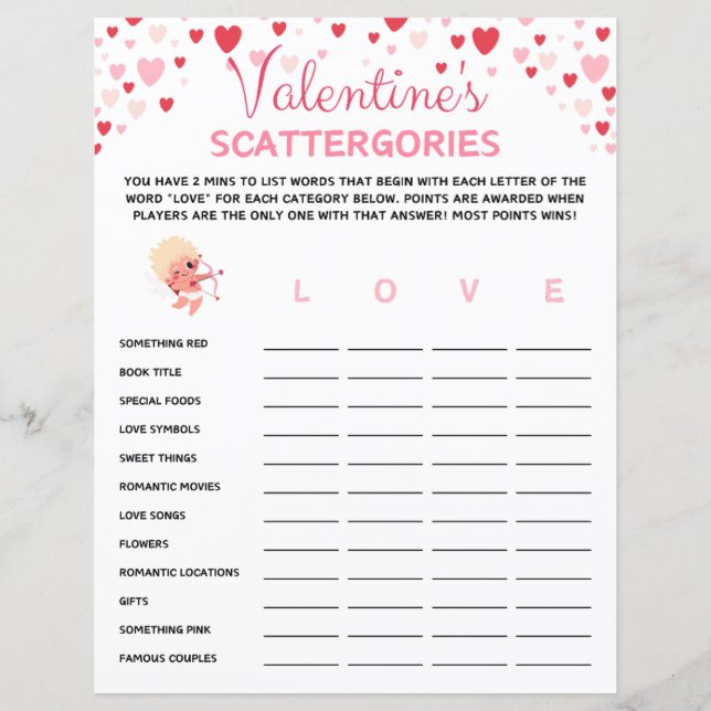 Papier Saint Valentin Scattergories Jeu (Devant)