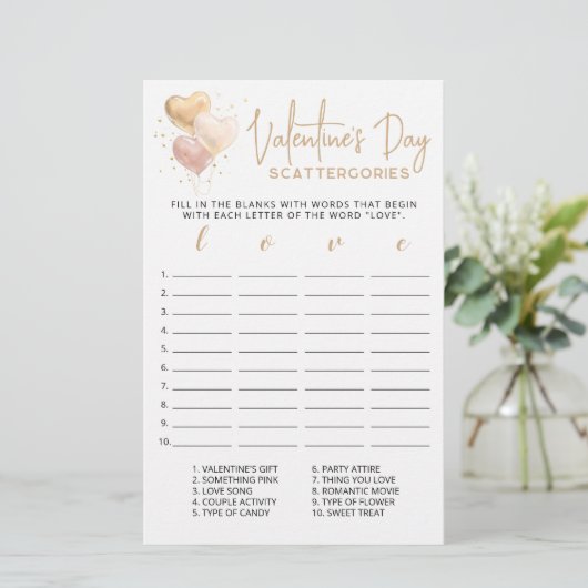 Papier Saint Valentin Scattergories jeu modifiable (Debout devant)