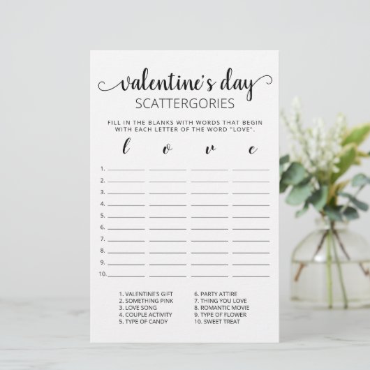 Papier Saint Valentin Scattergories jeu modifiable (Debout devant)