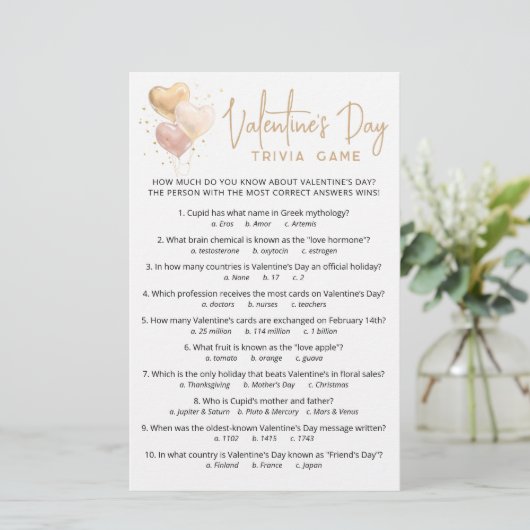 Papier Saint Valentin Trivia Jeu avec réponses (Debout devant)