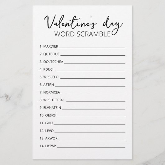 Papier Saint Valentin Word Scramble Jeu partie (Devant)
