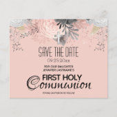 Papier Sainte Communion rose florale Enregistrer la date  (Devant)