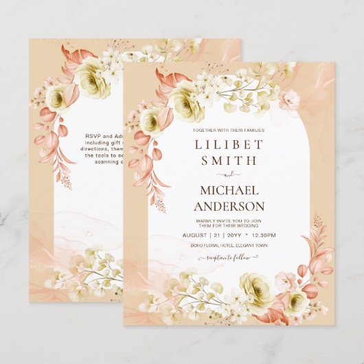 Papier Saisons Chute Plus Tôt Mélange Boho Floral Mariage (Devant / Derrière)
