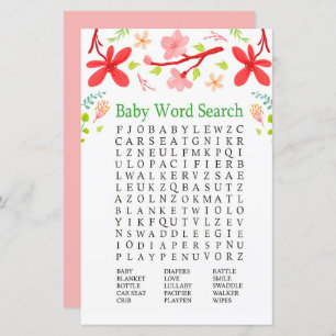Papier Sakura Baby shower Word Search Jeu