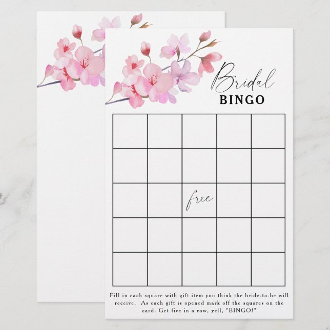 Papier Sakura - Jeu de bingo de douche nuptiale (Devant / Derrière)
