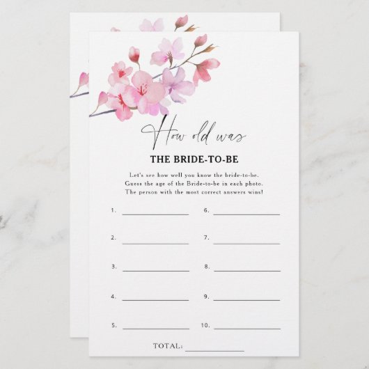 Papier Sakura - Quel âge avait la future mariée jeu (Devant / Derrière)