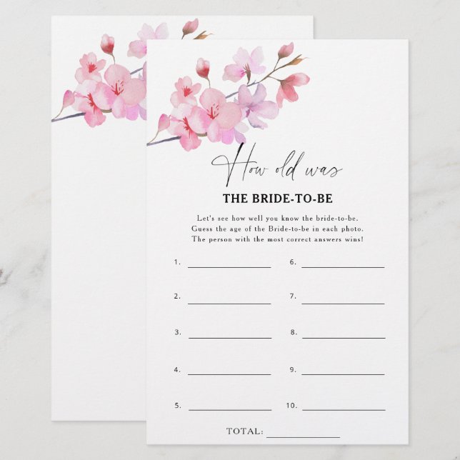 Papier Sakura - Quel âge avait la future mariée jeu (Devant / Derrière)