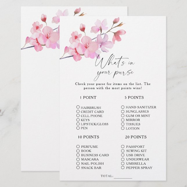 Papier Sakura - Qu'y a-t-il dans votre jeu de bourse ? (Devant / Derrière)