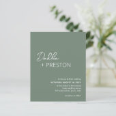 Papier Salage minimal Vert Moderne Budget Mariage Inviter (Debout devant)