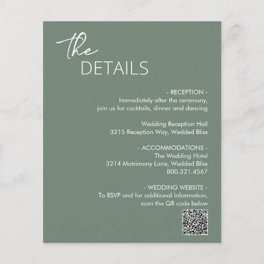 Papier Salage minimal Vert Moderne Budget Mariage Inviter (Dos)