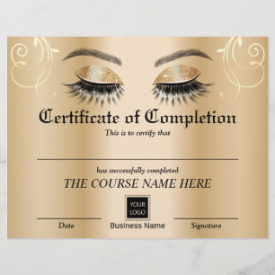 Papier Salon Gold Lashes Certificat d'achèvement