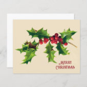 Papier Salutation de Noël vintage Holly (Devant / Derrière)