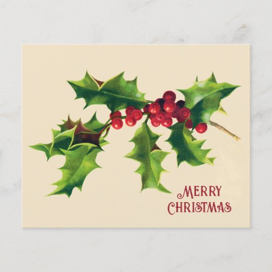 Papier Salutation de Noël vintage Holly (Devant)