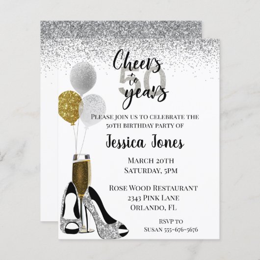 Papier Salutations à 50 ans Parties scintillant d'or d'ar (Devant / Derrière)