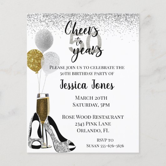 Papier Salutations à 50 ans Parties scintillant d'or d'ar (Devant)