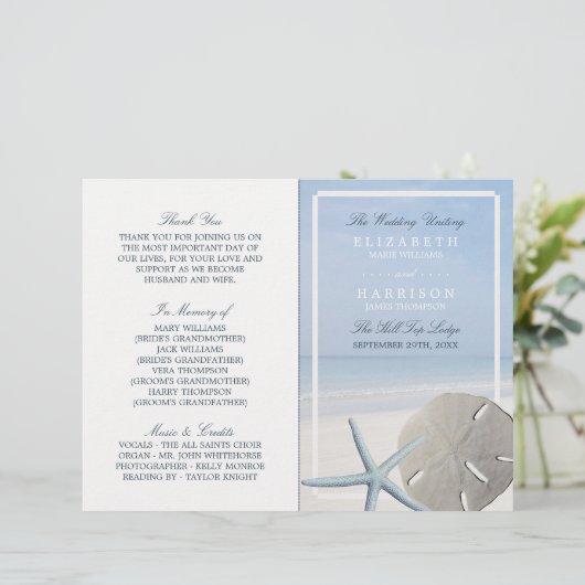 Papier Sand Dollar et Starfish Beach Wedding Program (Debout devant)