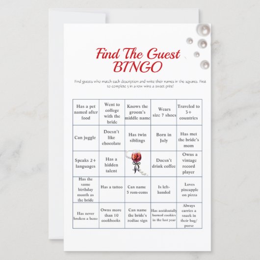 Papier Sangria Trouvez l'invité Fête des mariées Bingo je (Devant)