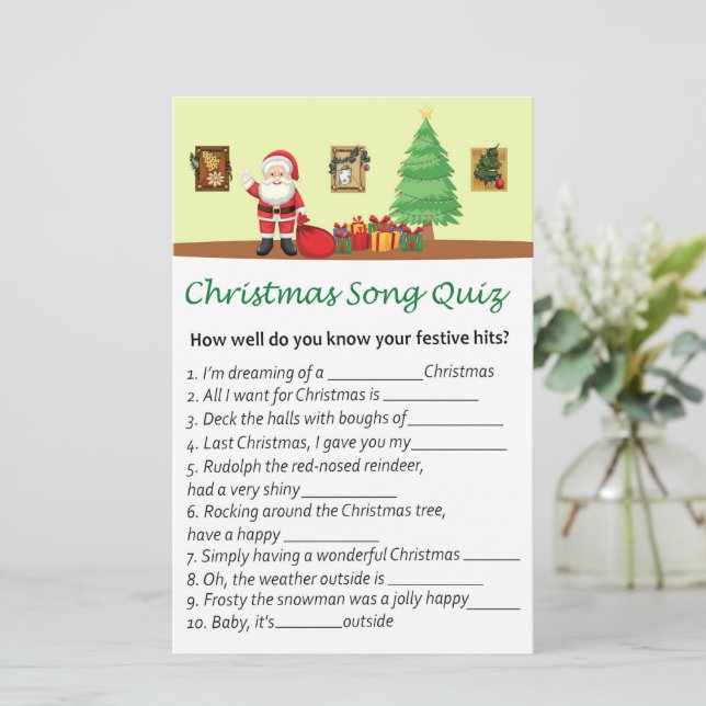 Papier Santa Claus avec cadeaux Noël chanson jeu quiz (Debout devant)