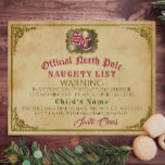 Papier Santa Claus Liste des vilains Signé Noël Avertisse<br><div class="desc">Ce document personnalisable, à l'allure victorienne traditionnelle, est présenté comme un certificat de faire-part officiel reconnaissant les petits garçons et les petites filles qui n'ont pas été si bien élevés qu'ils risquent d'être placés sur Père Noël "Naughty List". Bien qu'il leur rassure aussi qu'il est encore temps de faire la...</div>